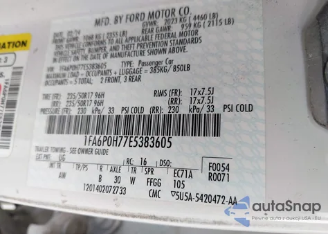 2014 Ford Fusion Se from USA, damaged, VIN 1FA6P0H77E5383605